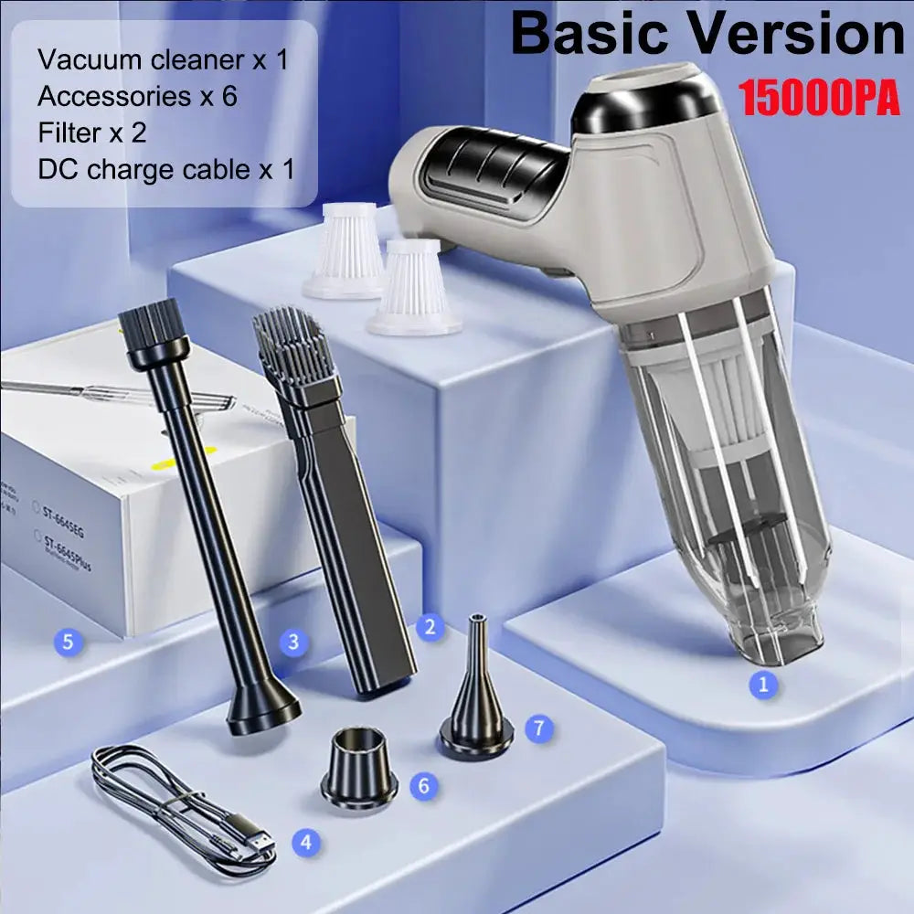 Simples Market gray wireless car vacuum cleaner with 95000PA suction, 7-piece 2-in-1 handheld kit