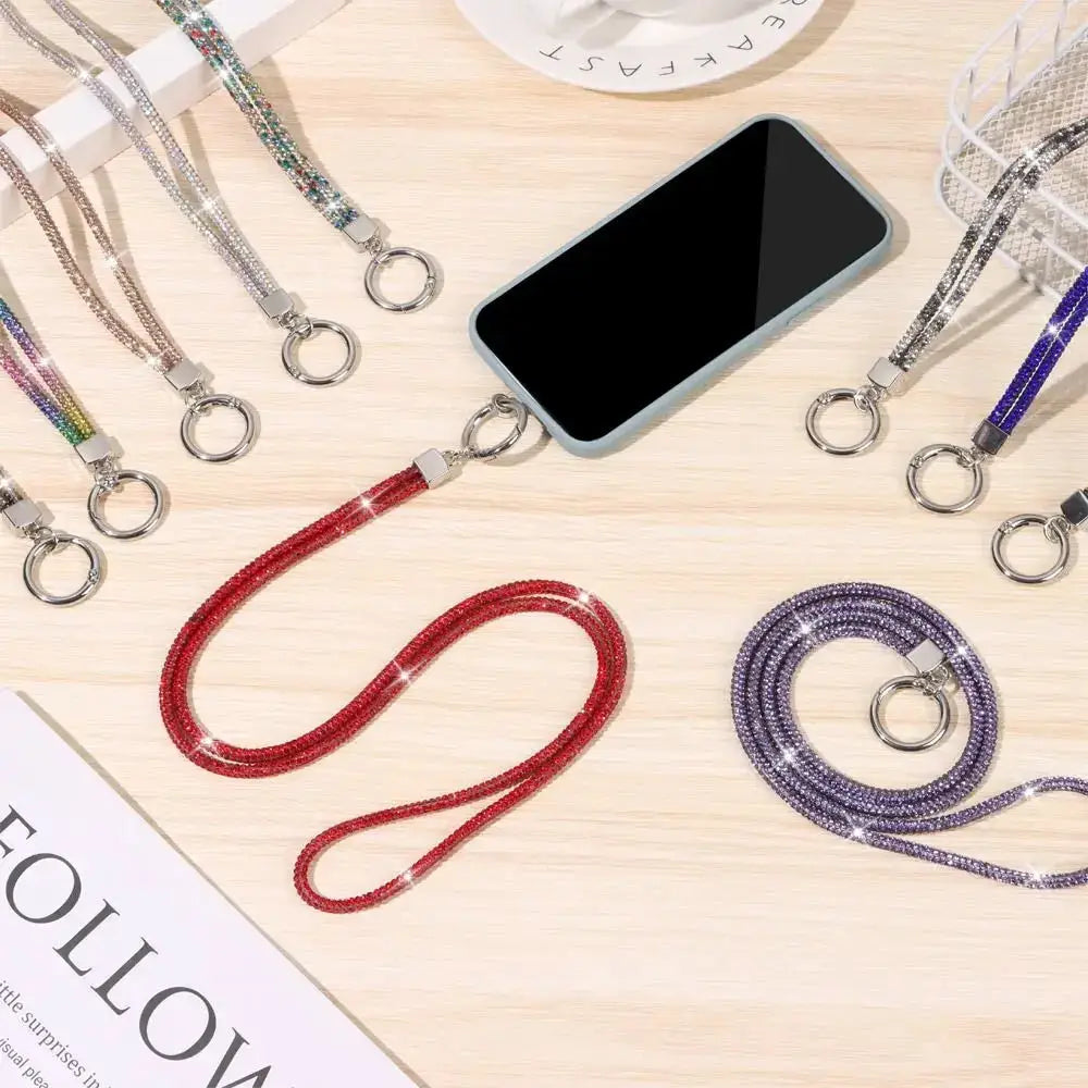 Glitter Rhinestone Phone Lanyard Crystal Wrist Strap Anti Lost Keychain Hanging Accessory For Secure Phone