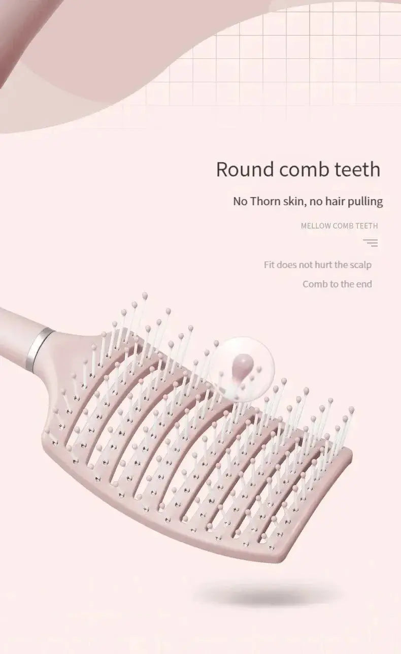Pink air cushion hairbrush with round teeth for anti-hair-loss massage, suitable for all hair types