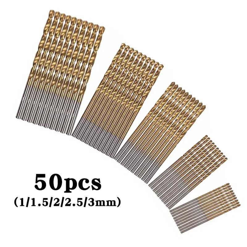 50 Pieces Titanium Coated High Speed Steel Drill Bit Set Hex Shaft Straight Spiral Bits For Metal Wood Plastic Drilling
