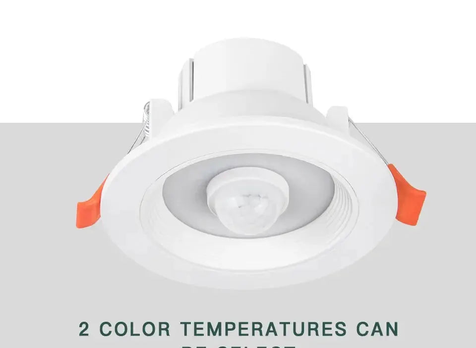 Simples Market PIR motion sensor LED downlight, white recessed ceiling spotlight with orange spring clips