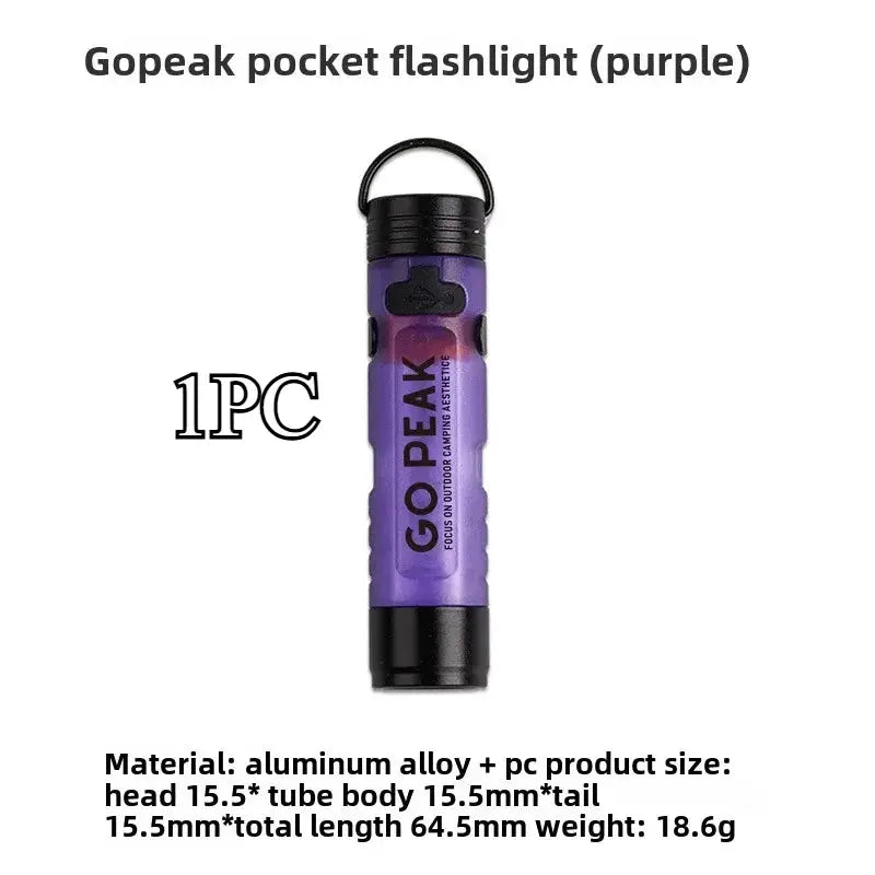 Gopeak pocket flashlight, purple aluminum alloy body with key clip, compact LED emergency light