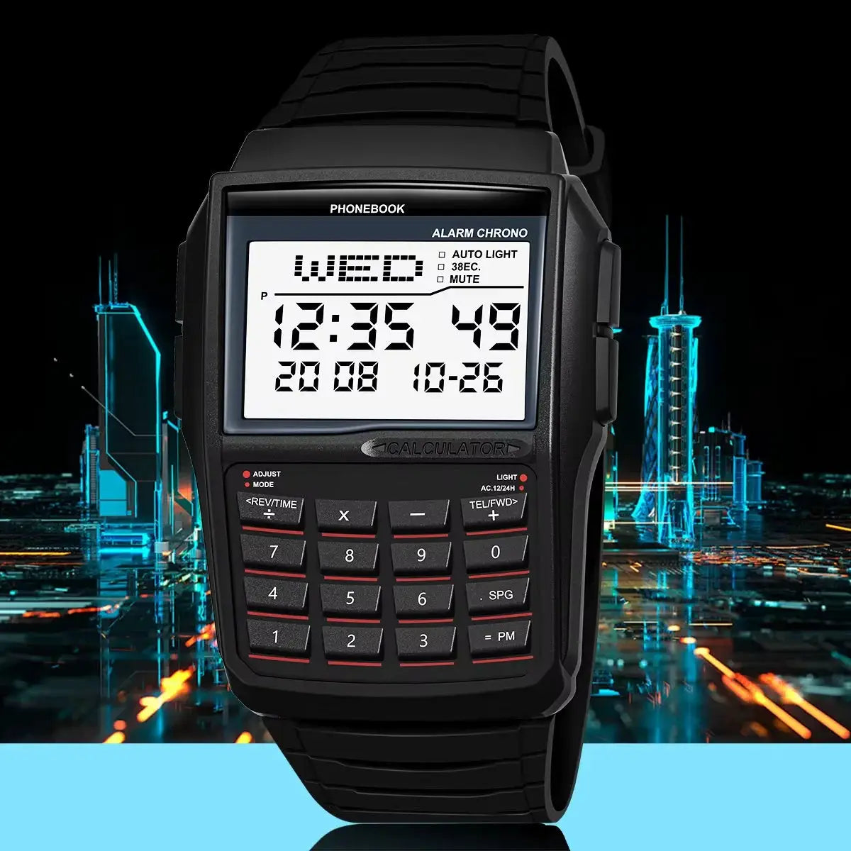LuxTime Men's Calculator Watch With Luxury LED Digital Display Integrated Calculator And Sports Style