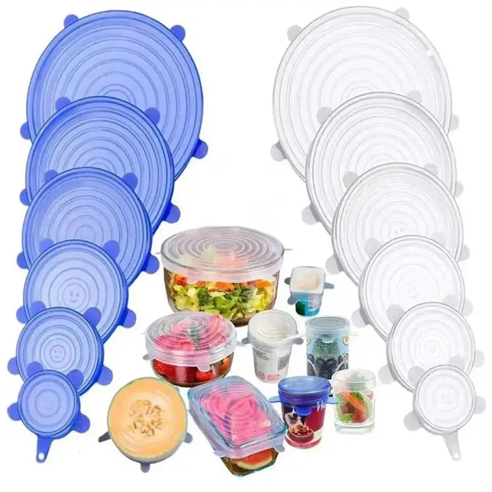 Six Piece Food Grade Silicone Preservation Covers Set Reusable Airtight Universal Fit Round Lids For Kitchen