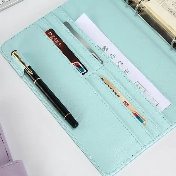 Mint leather ring binder notebook cover with card slots and pen holder by Simples Market