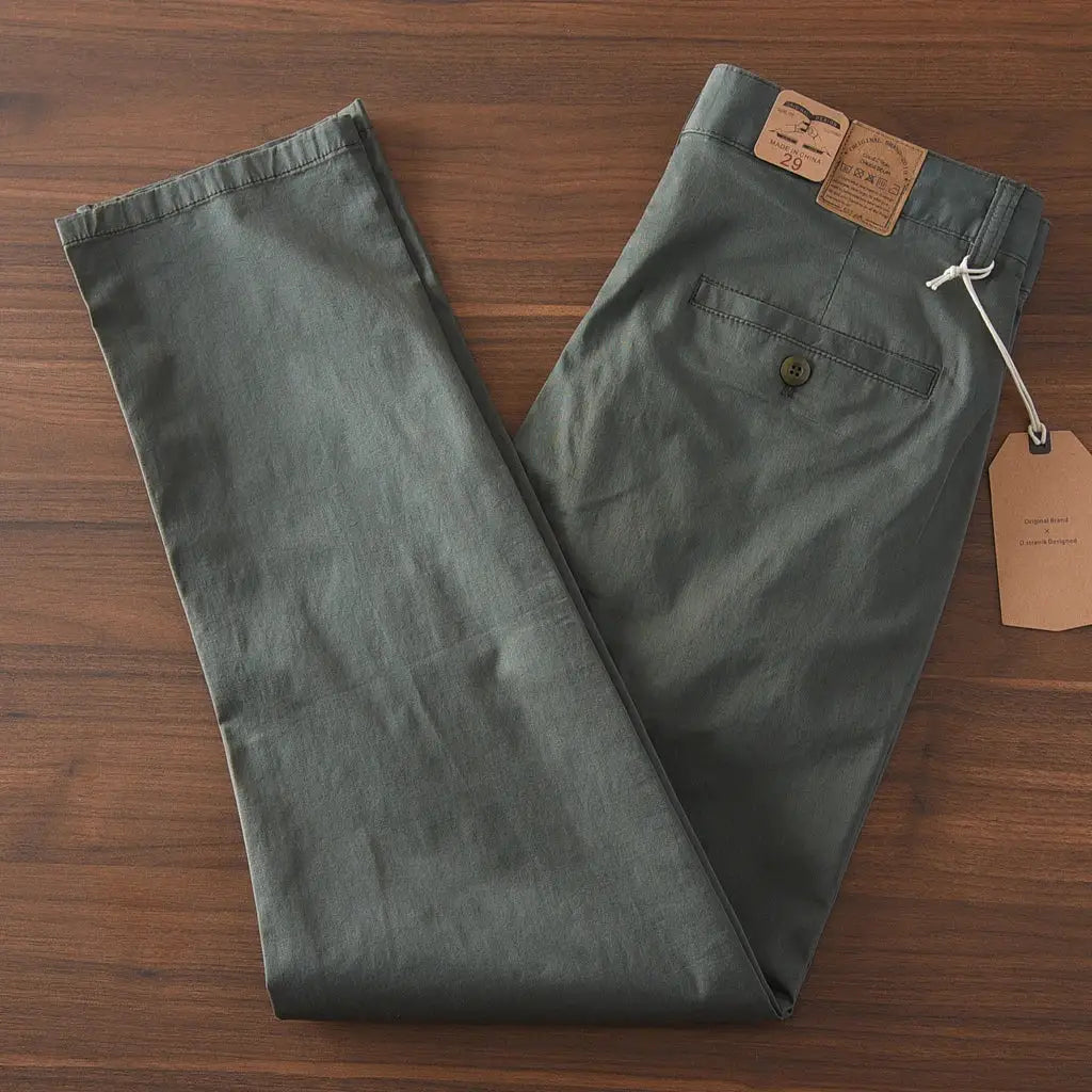 Simples Market men's chinos, straight-leg casual pants in olive gray, 97% cotton