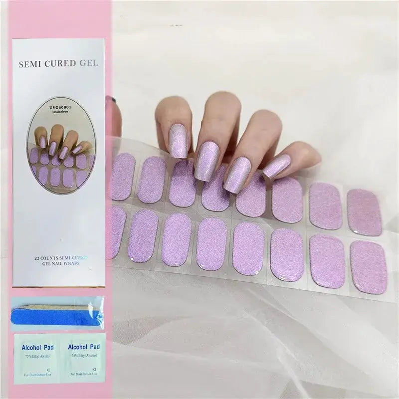 NailLux Semi Cured Nail Wraps For 16 To 20 Tips Easy Full Cover Adhesive Press On Nails Gel Finish UV LED Compatible
