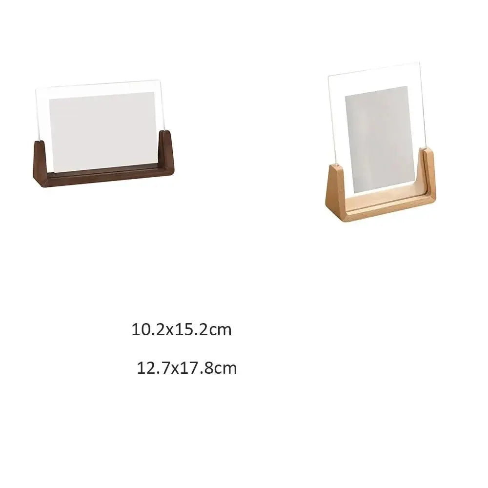 Two walnut and beech wood acrylic U-frame photo frames for desktop, sizes 10.2x15.2cm and 12.7x17.8cm
