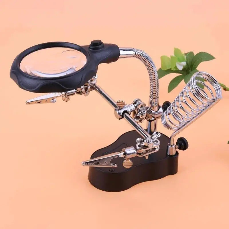 Desktop Welding Magnifier Loupe With LED Light Third Hand Clamp For Soldering And Electronics Inspection