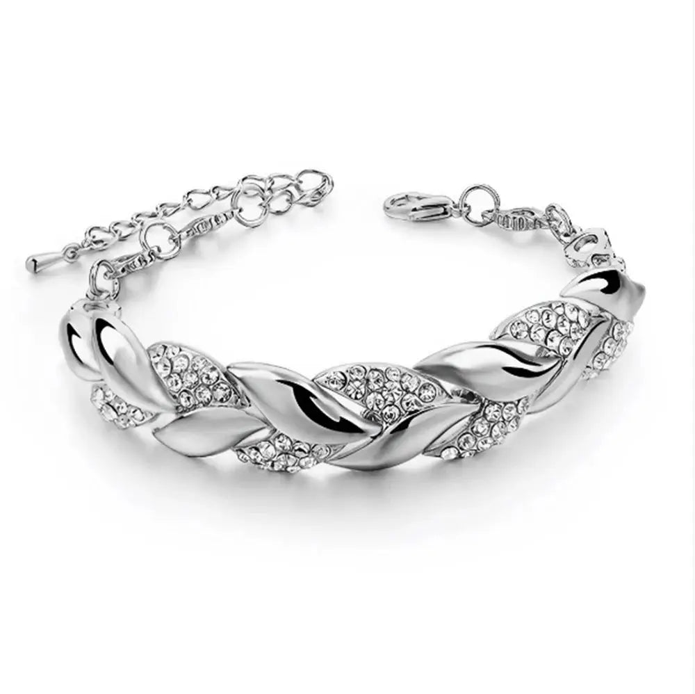 Luxurious Braided Leaf Bracelet With Crystal Charm For Women Ideal Gift For Wedding Anniversary Valentines Day Jewelry