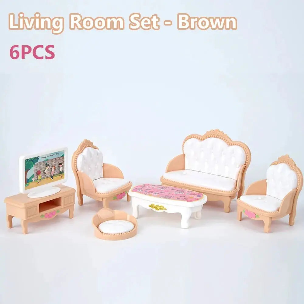 Kawaii Pink 10 Piece Miniature Dollhouse Furniture And Kitchen Accessories Set For Girls And Collectors