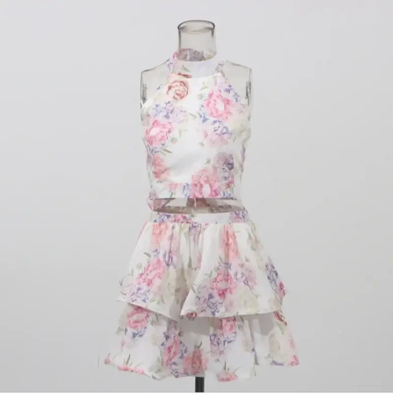 Floral Printed Backless Mini Dress Sleeveless A Line Party Clubwear