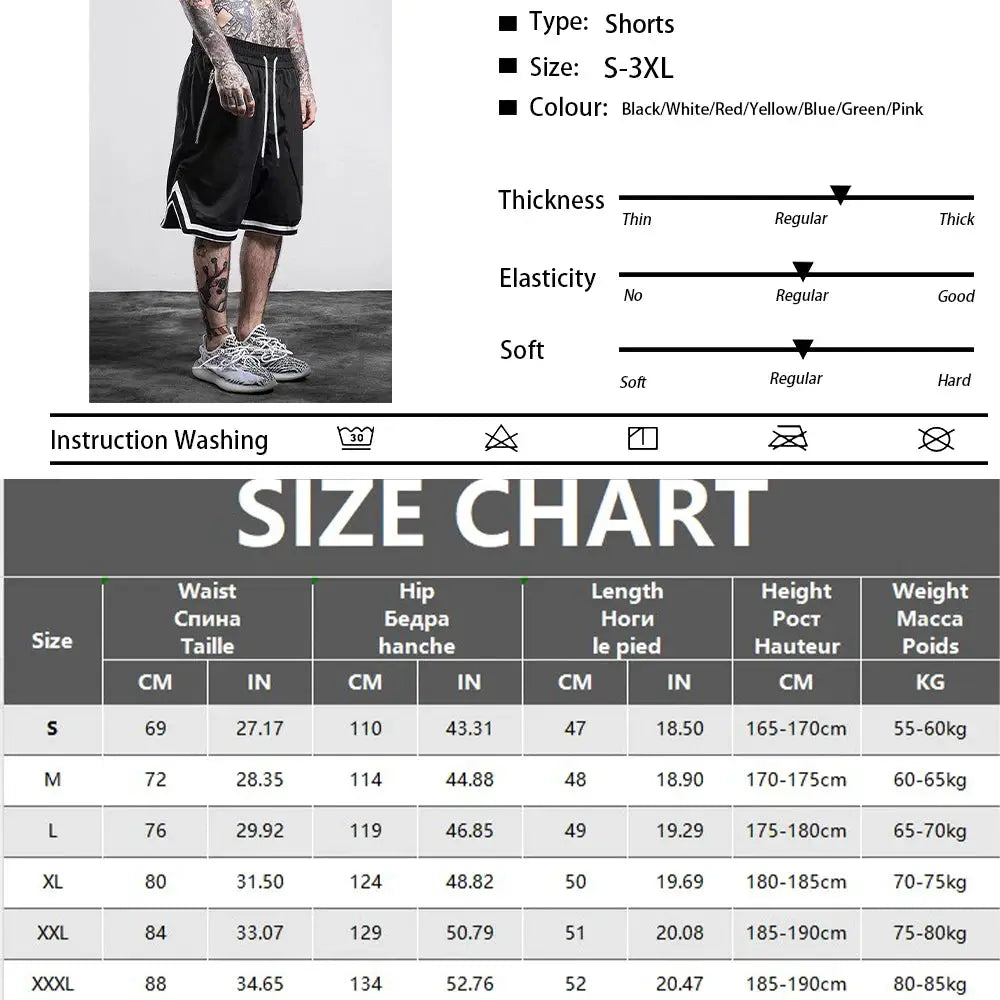 Men's basketball shorts by Simples Market, black mesh quick-dry gym shorts with white trim.