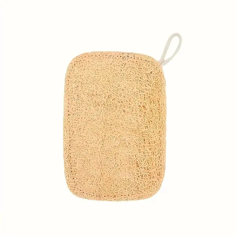 Natural loofah exfoliating sponge with hanging loop, beige bamboo fiber scrubber by Simples Market