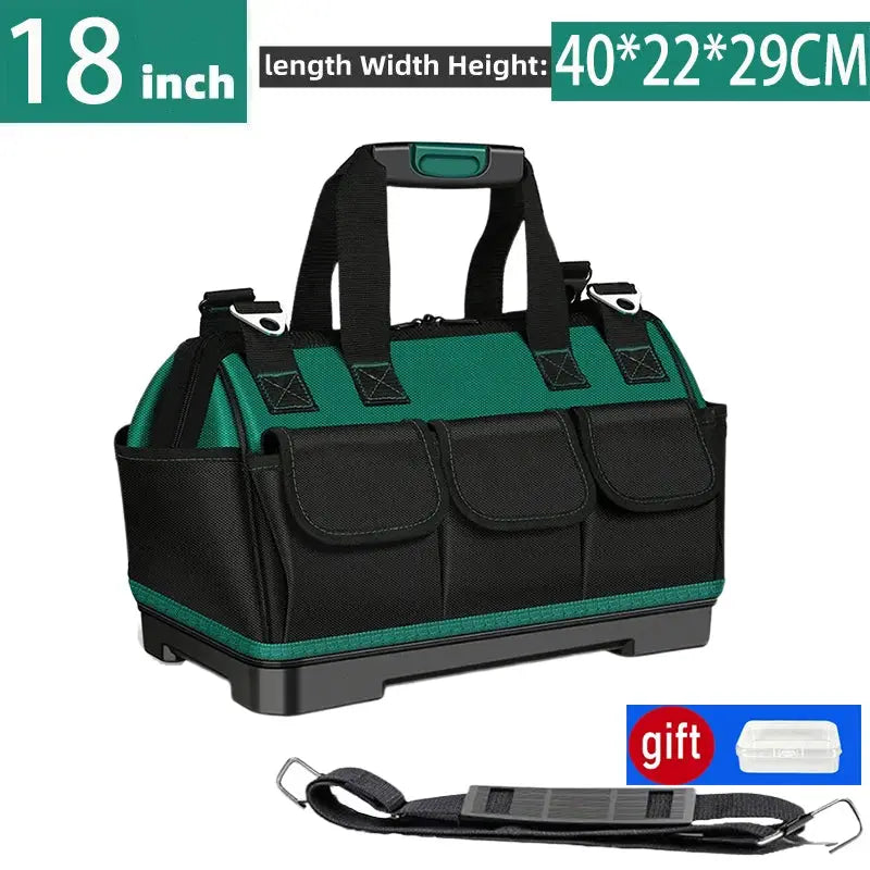 Green and black tool bag, Simples Market, 18-inch, thickened 1680D Oxford fabric with multiple front pockets
