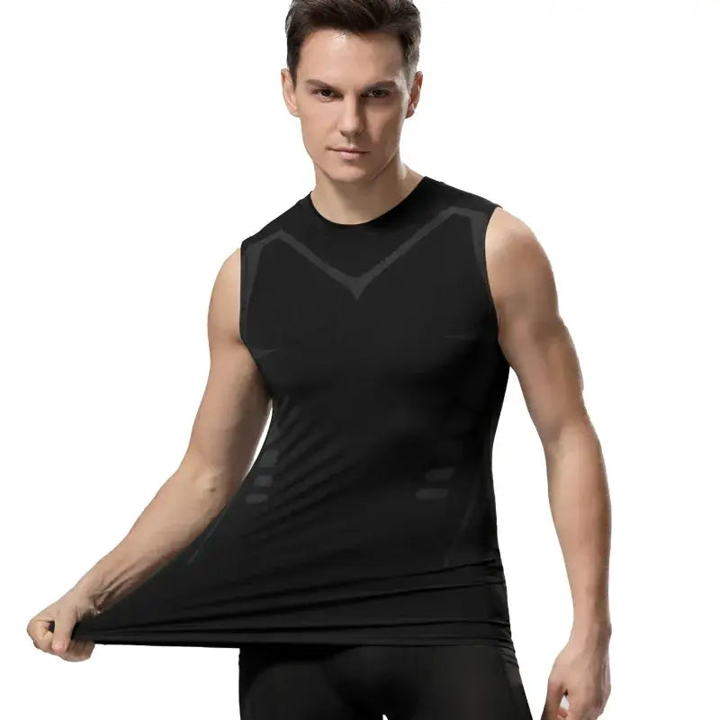 Simples Market men's black compression tank top, sleeveless gym shirt with quick-dry fabric