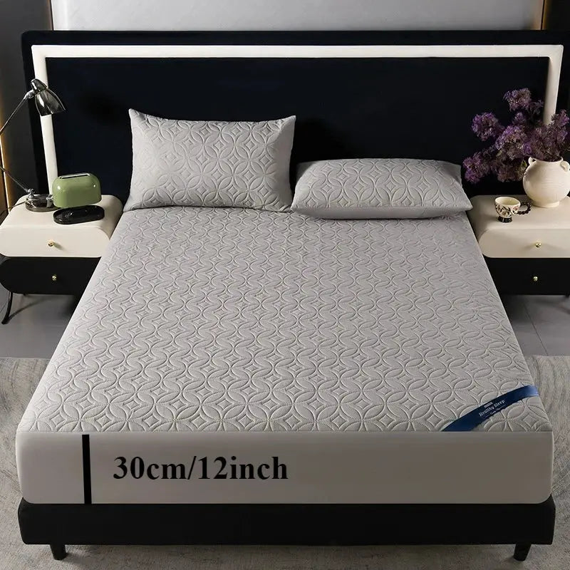 Simples Market ultrasonic quilted waterproof antibacterial mattress protector fitted sheet in grey with 30cm deep pocket