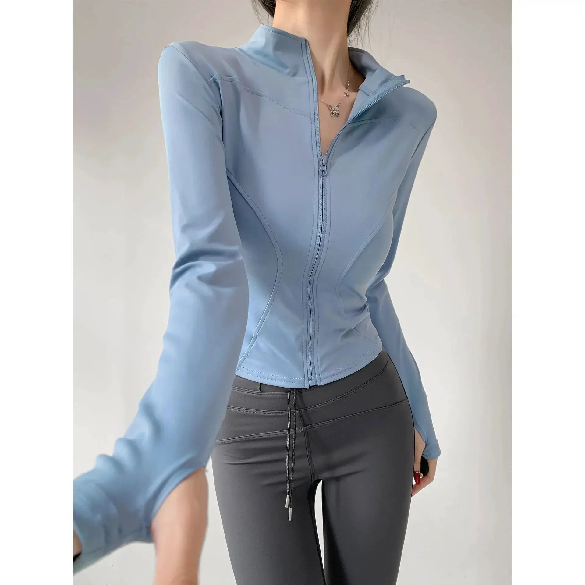 Sun Quick Drying Womens Sports Coat Slim Fit Yoga Jacket With Full Length Zipper For Running And Fitness