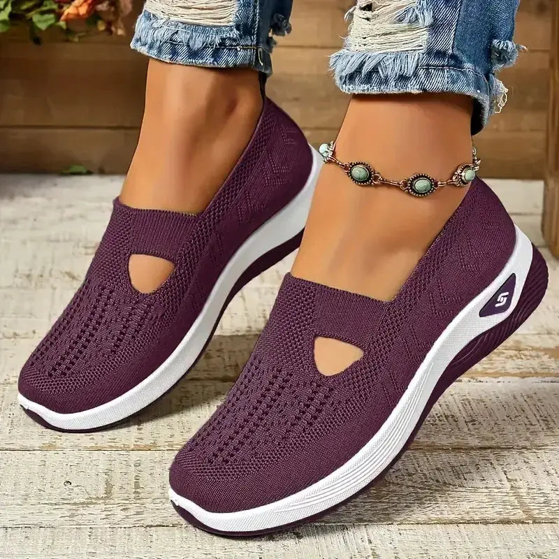 AeroStride Women Breathable Knit Sneakers Slip On Lightweight Air Mesh Upper Casual Comfort For Summer Everyday Wear