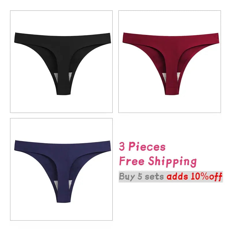 WarmSteps 3-piece women's seamless low-rise thongs set by Simples Market in black, burgundy and navy