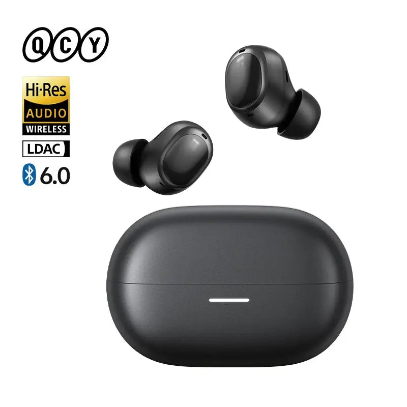 QCY MeloBuds A30 wireless earbuds with black charging case, two earbuds shown