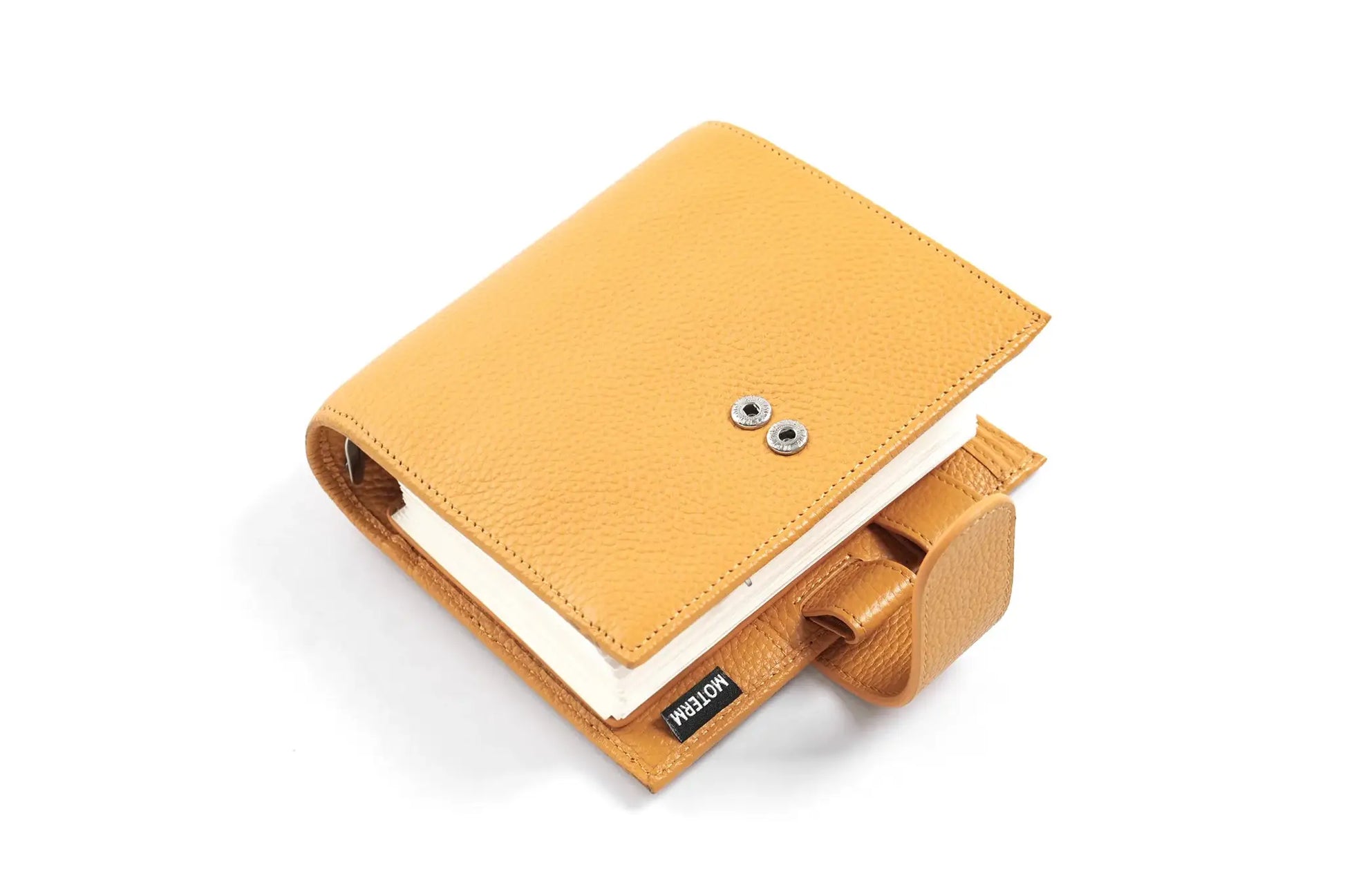 Moterm Luxe 2.0 pocket-size planner in pebbled orange leather with 30mm rings