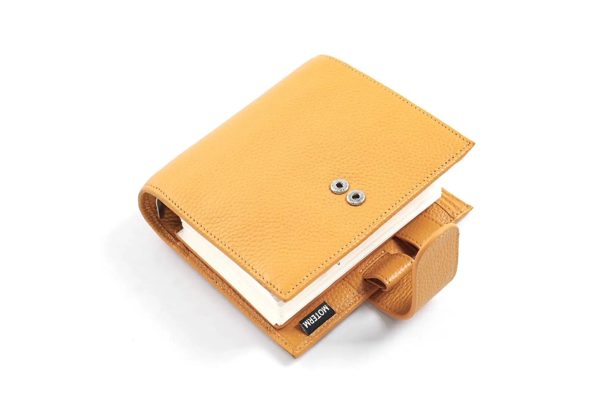 Moterm Luxe 2.0 pocket-size planner in pebbled orange leather with 30mm rings