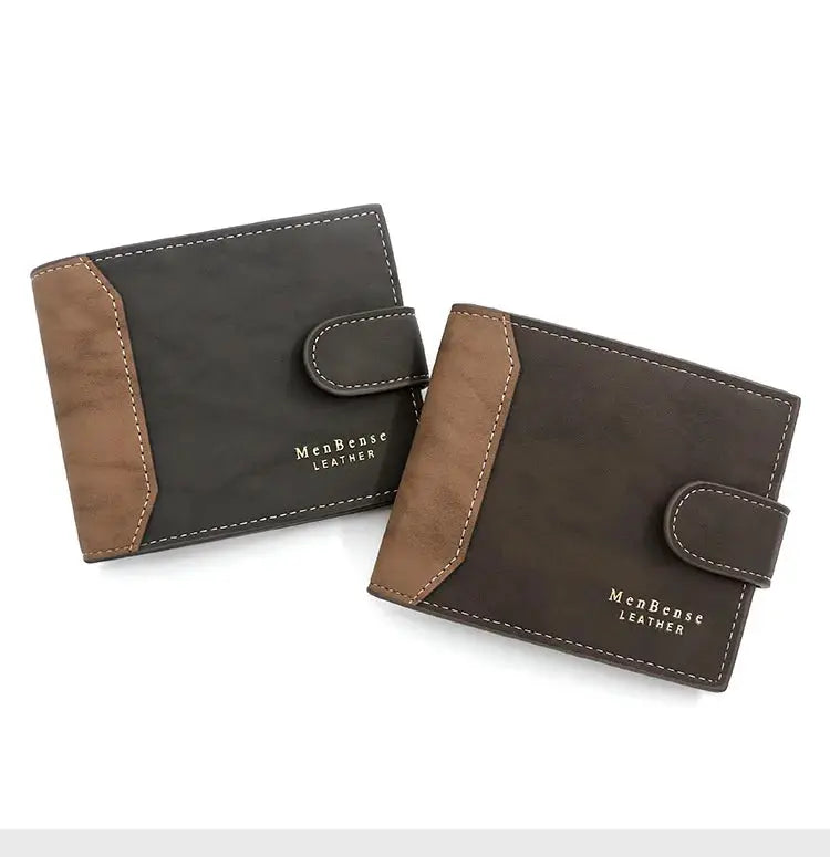 Men's wallet with hasp closure; two-tone brown PU leather, MenBense Leather, 2 wallets