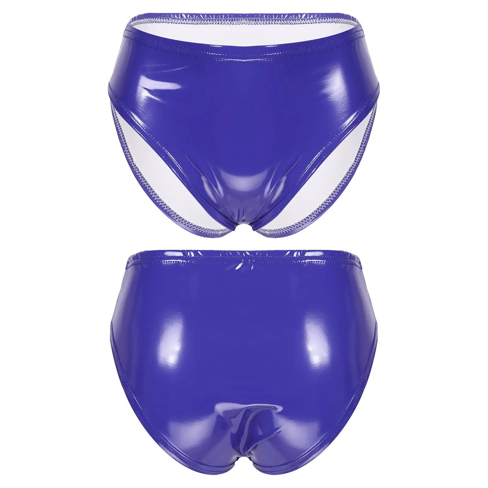 Simples Market purple wet-look patent leather briefs; women's low-waist hot pants, 2-pack display