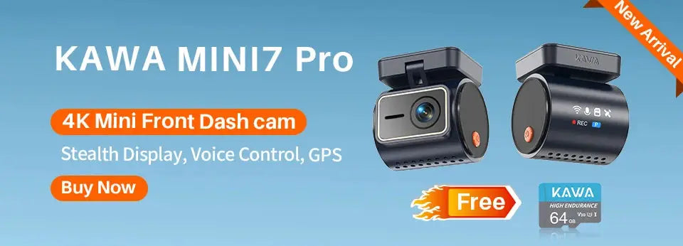 KAWA MIN7 Pro car dash cams, two compact black units with 64GB memory card