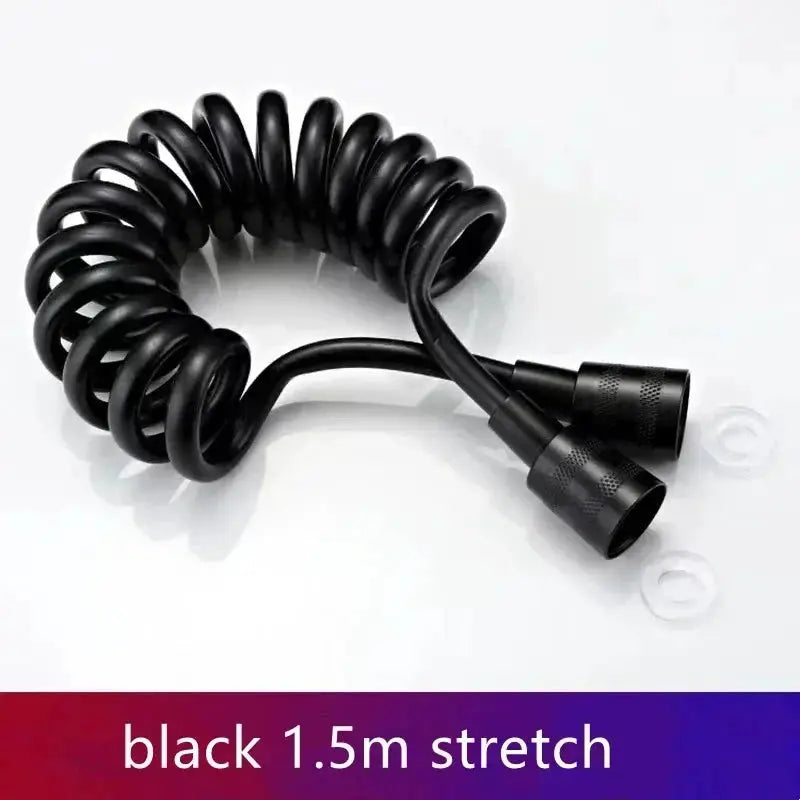 Handheld bidet sprayer hose, black coiled 1.5m stretch with dual connectors