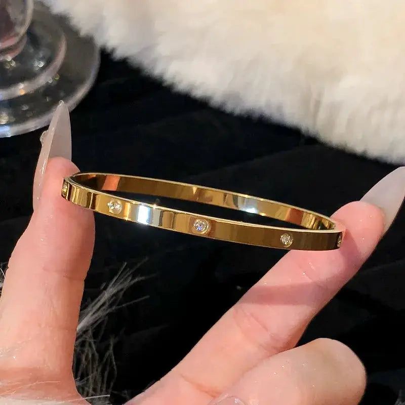 Titanium Steel Bracelet Gold Plated With Zircon Inlaid Classic Simple Style For Womens Daily Wear