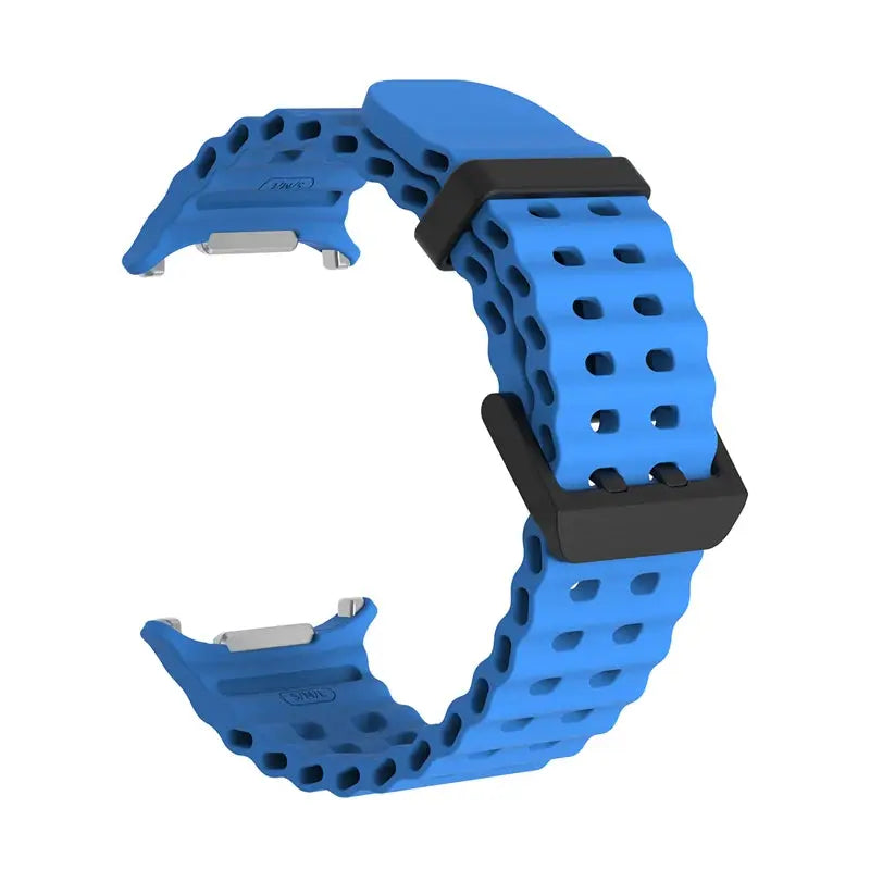 Marine Band silicone strap for Samsung Galaxy Watch Ultra2 47mm, blue perforated sport band with metal connectors