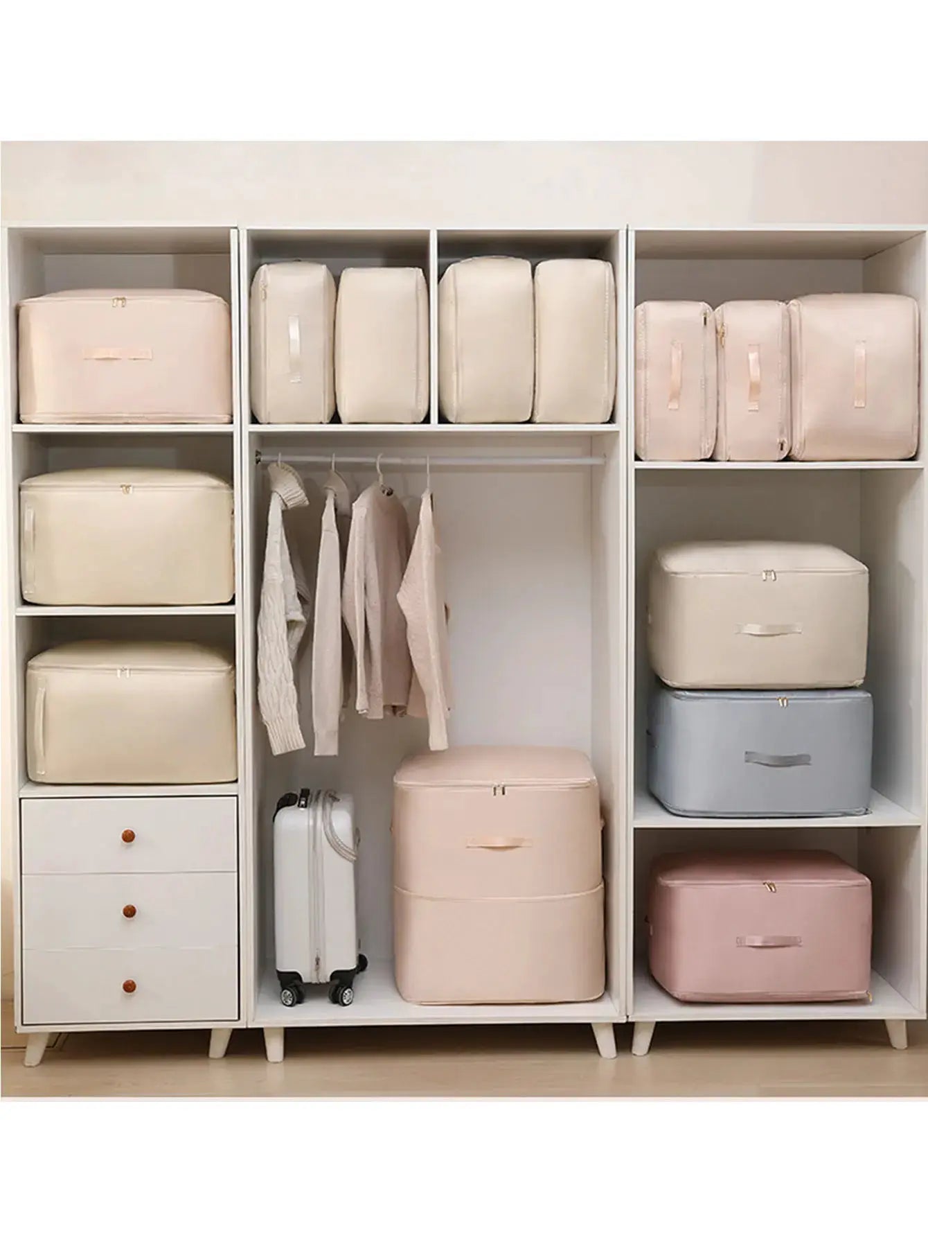 Gongsatin packing cubes set by Simples Market, beige, dustproof and moisture-proof, large capacity