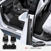 Tesla Model Y Juniper four-piece black TPE floor mat set with trunk mat; waterproof and anti-slip.