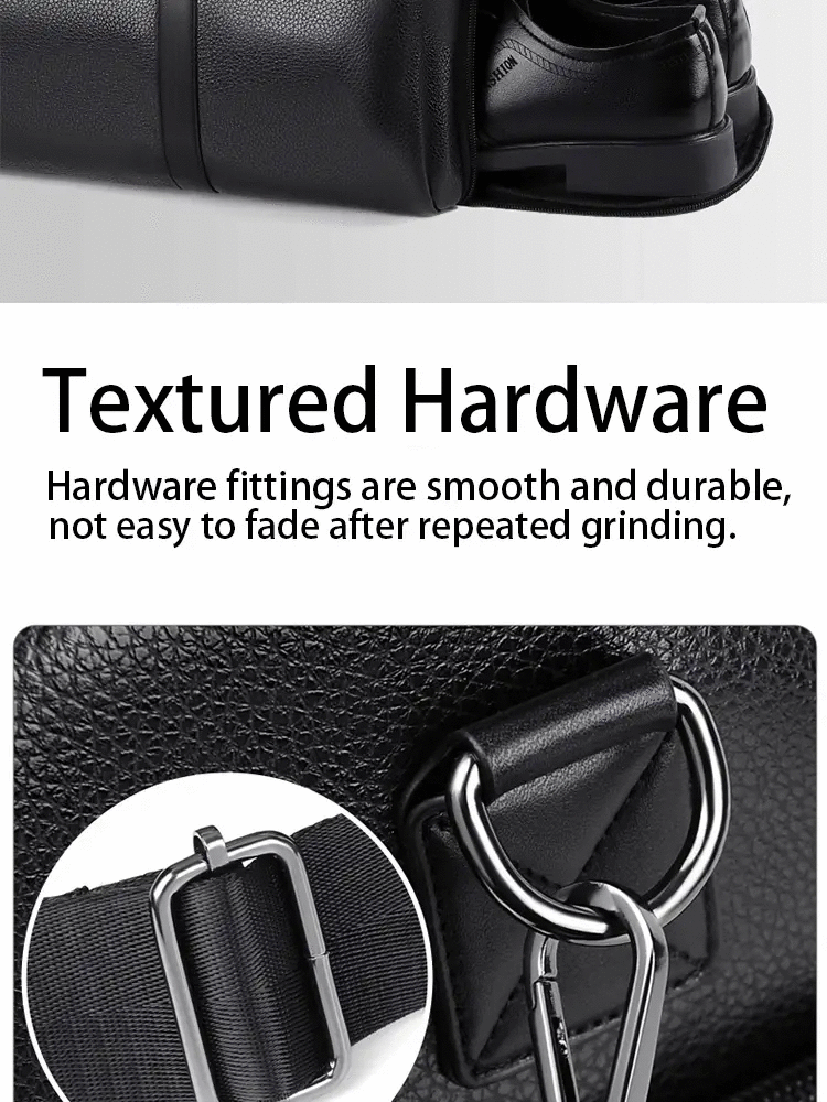 Retro Short Trip Bag in black PU leather with textured hardware and adjustable strap