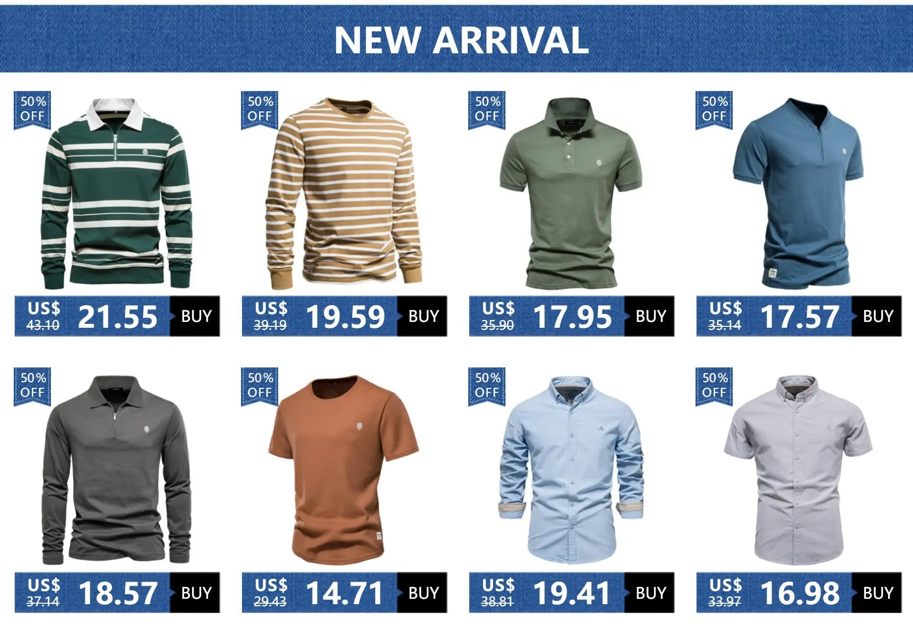 AIOPESON 100% cotton men's shirts by Simples Market - 8 styles in assorted colors (long-sleeve, polo)