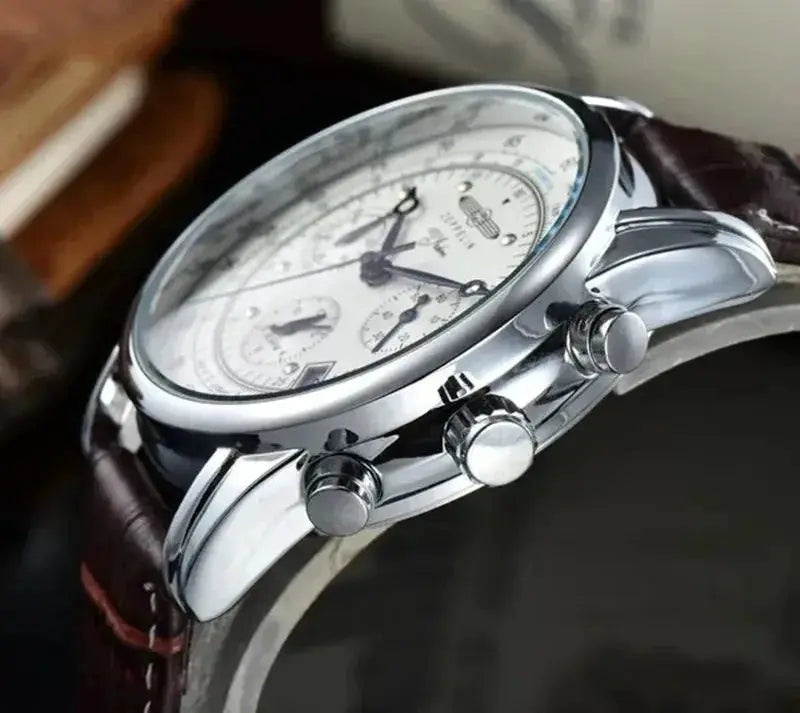Simples Market 2026 Zeppelin Airship commemorative men's automatic watch with silver case and brown leather strap