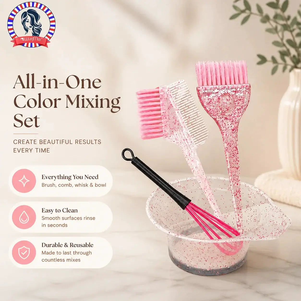 4pc pink speckled hair dyeing set by Simples Market with brushes and combs