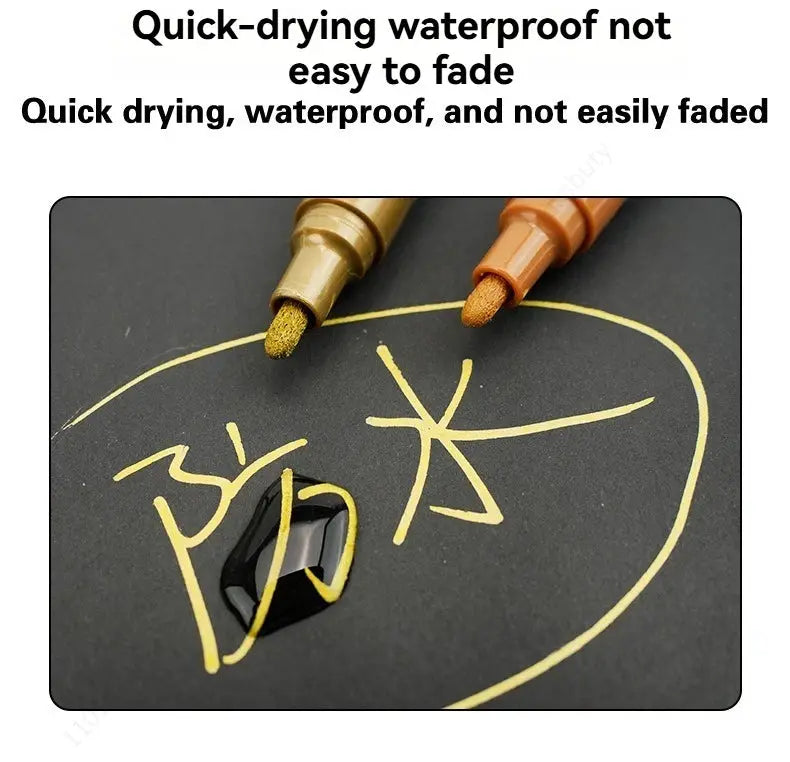 Grout pen tile marker set; waterproof seam repair pens with gold tips drawing yellow lines on dark tile