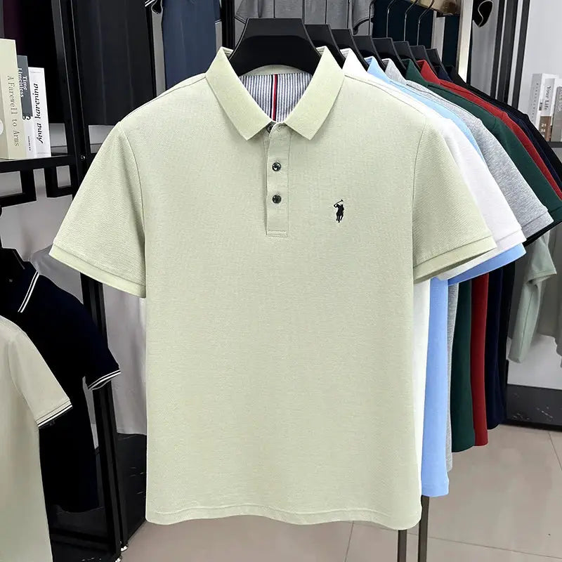 Men's polo shirt, pale green cotton with pony embroidery, Simples Market