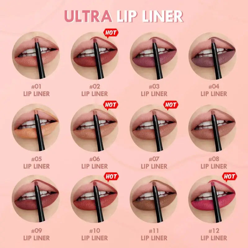LuxLips Waterproof Matte Lipliner Pencil 12 Colors Long Lasting Smudge Proof Hydrating Lip Definer