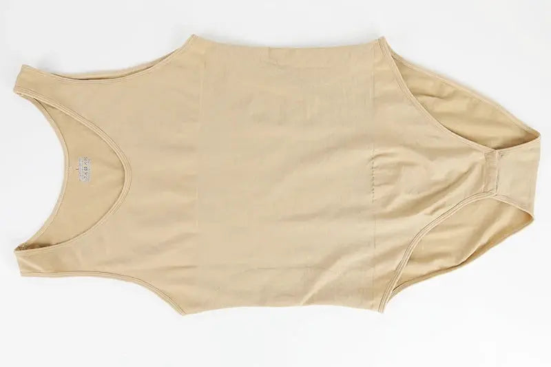 Simples Market men's shapewear bodysuit, beige sleeveless full-body shaper with tummy control and open crotch.