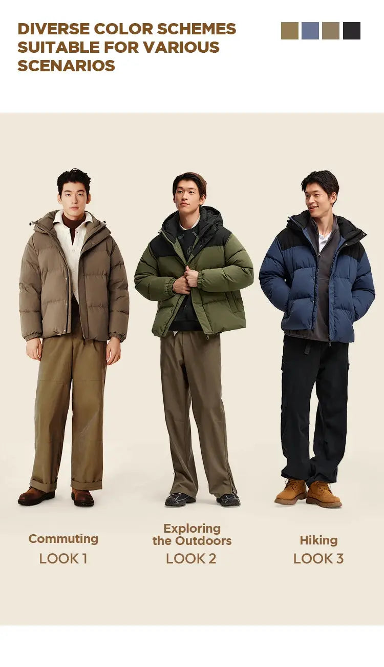 Semir men's down jacket set of 3 in beige, olive, and blue; waterproof, windproof outerwear.