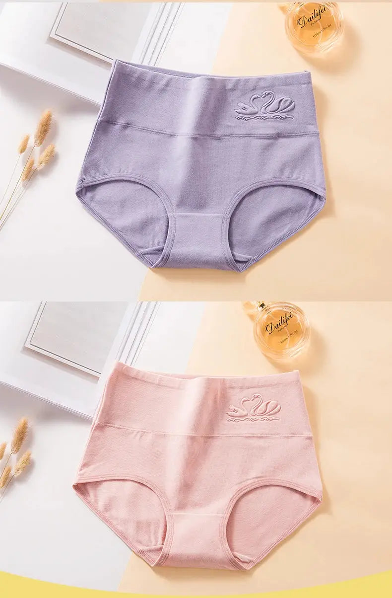 Women's high-waist breathable cotton briefs in lavender and pink