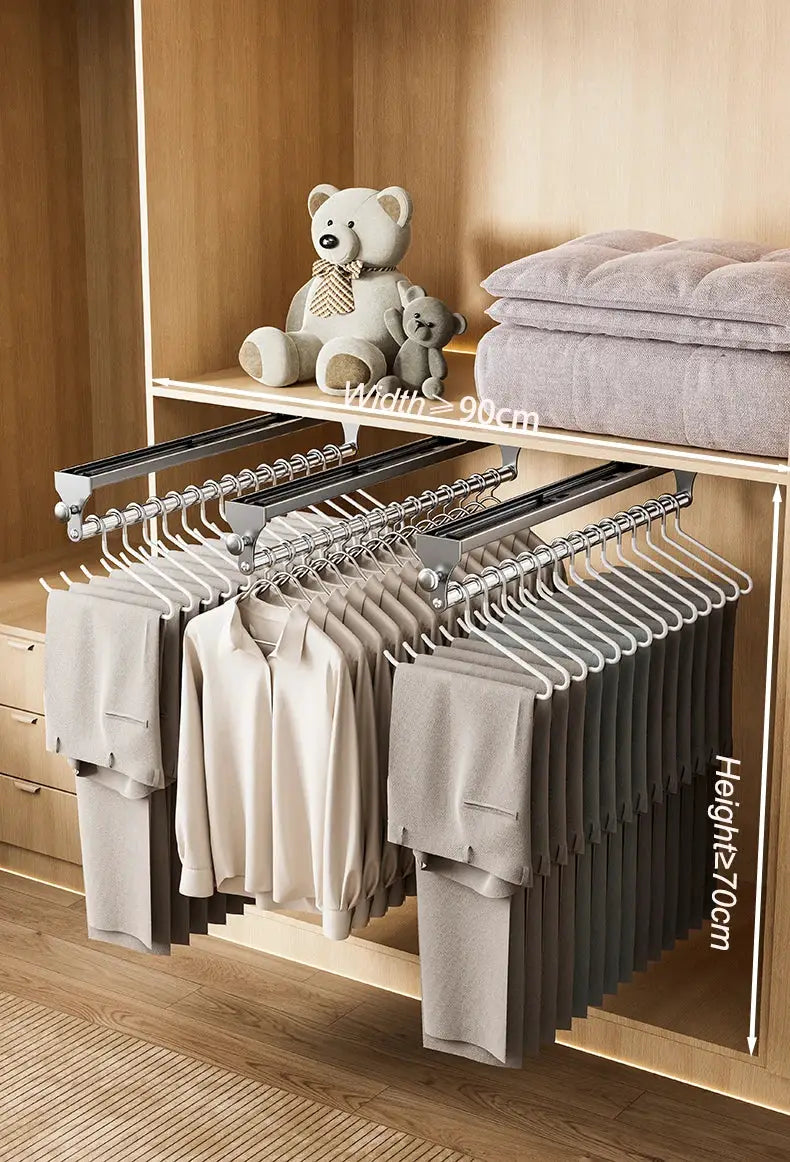 Pull-out trouser hanger wardrobe organizer by Simples Market with non-slip hangers for space-saving closet storage