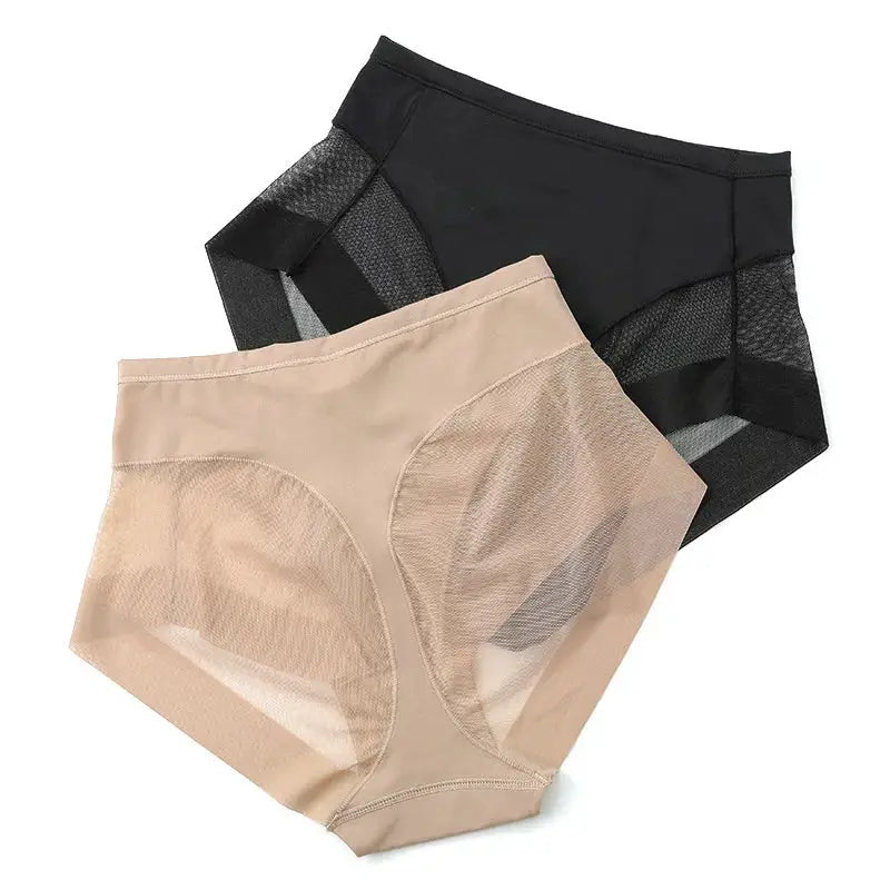 2-pack mid-rise mesh-panel shaping briefs in nude and black for tummy control, Simples Market