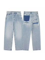 HH 2024 Womens Distressed Patchwork Denim Jeans High Waist Ripped