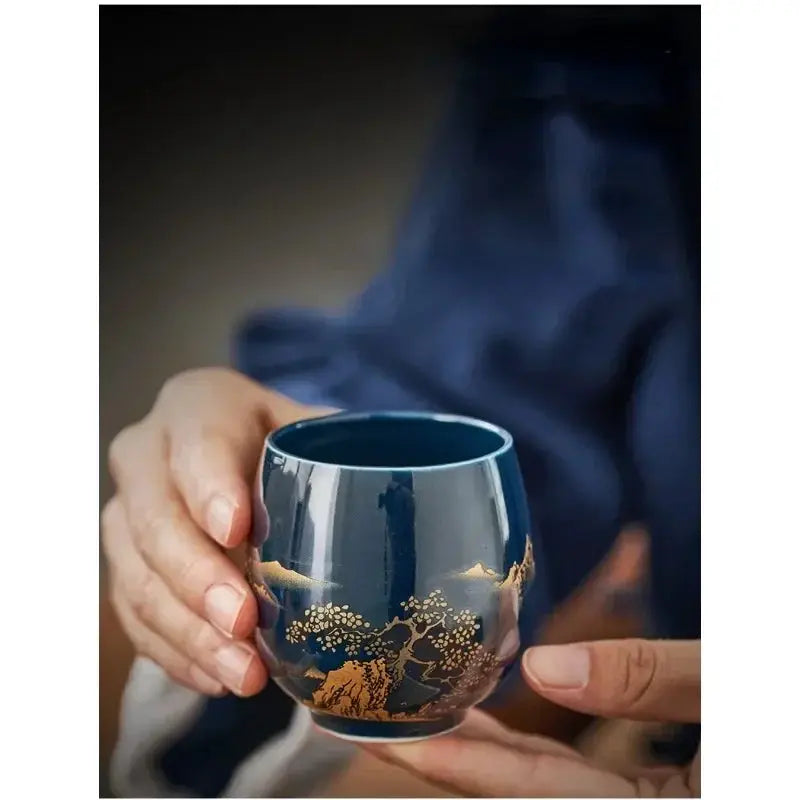 Jilan Simple Ceramic Teacup Japanese Style 180ml Black Glazed Minimalist Tea Bowl For Everyday Tea