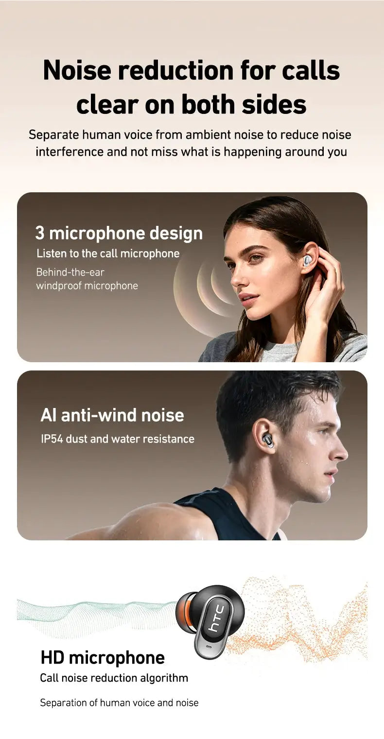 HTC NE79 wireless earbud with LED display, real-time translation and noise-reduction mic